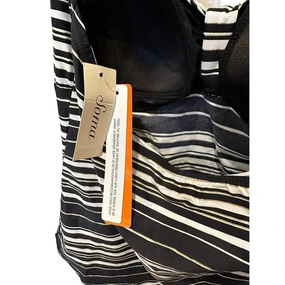NWT Soma Women's Black & White Striped Sleeveless Tie Neck Tankini Top Size L - Picture 3 of 4